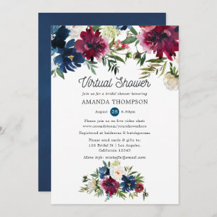 Bordo and Navy Watercolor Virtual Bridal Shower Invitation