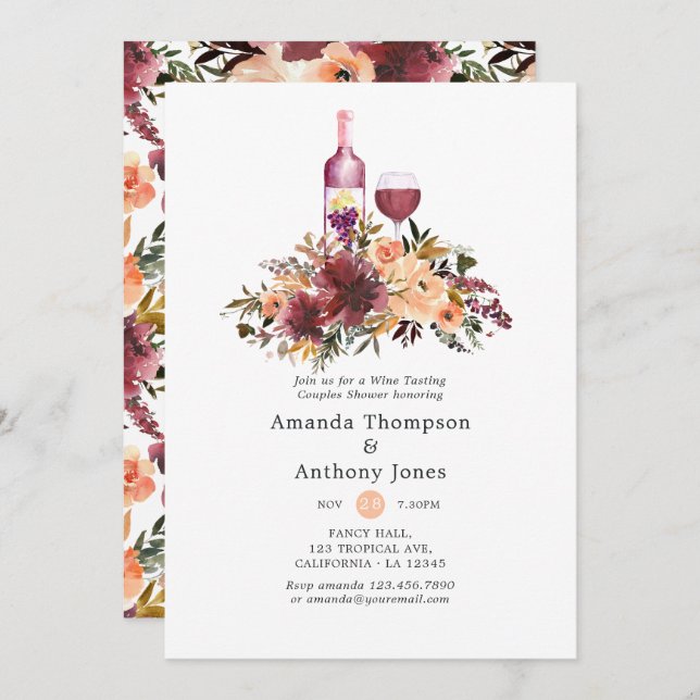 Bordo Peach Wine Tasting Couples Shower Invitation (Front/Back)