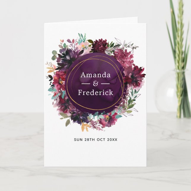 Bordo Violet Plum Watercolor Floral Wedding Programme (Front)