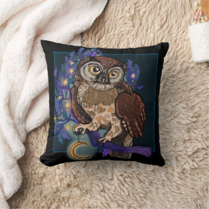 Boreal Night Tree Owl Throw Pillow