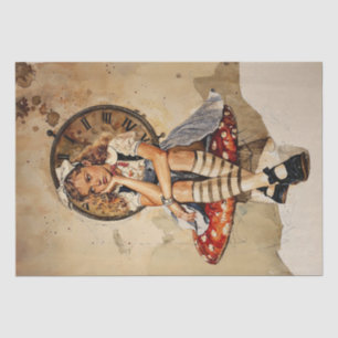 Bored Alice in Wonderland sitting on a mushroom Tissue Paper