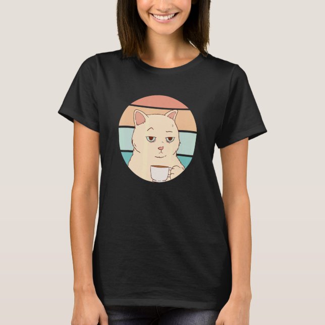 Bored Cat With Coffee T-Shirt (Front)