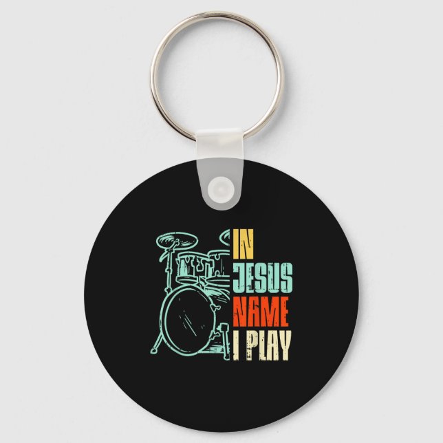 Boredkoalas Jesus Name I Play Drums - Men, Boys -  Key Ring (Front)