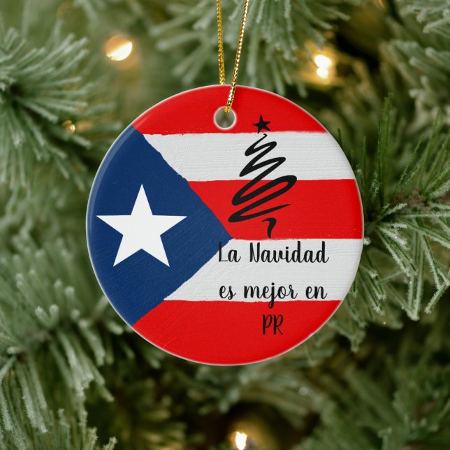 Boricua coqui Puerto Rico flag Christmas Ceramic Tree Decoration (Tree)