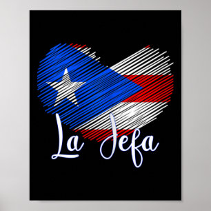Boricua Jefa Puerto Rico Heart Flag Boricua Mum Mo Poster