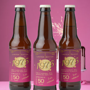 Born 1975 50th birthday party pink bottle label