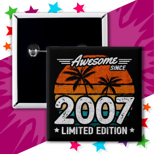 Born 2007 Limited Edition Retro Awesome Since 2007 15 Cm Square Badge