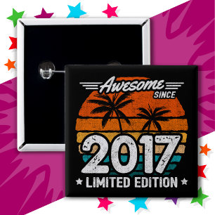 Born 2017 Limited Edition Retro Awesome Since 2017 15 Cm Square Badge