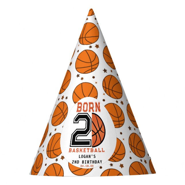 Born 2 Ball Basketball 2nd Birthday  Party Hat (Front)