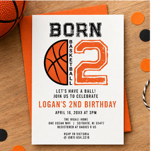 Born 2 Ball Basketball 2nd Birthday Party  Invitation