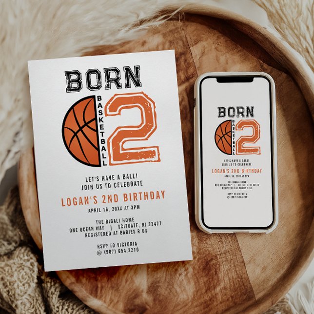 Born 2 Ball Basketball 2nd Birthday Party  Invitation (Creator Uploaded)