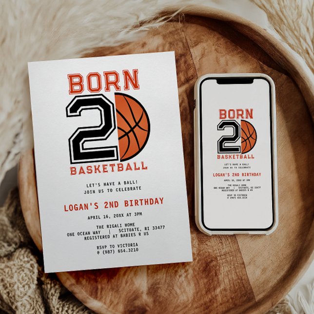  Born 2 Ball Basketball 2nd Birthday Party Invitation (Creator Uploaded)