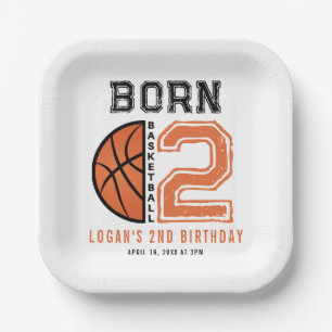 Born 2 Ball Basketball 2nd Birthday Party Paper Plate