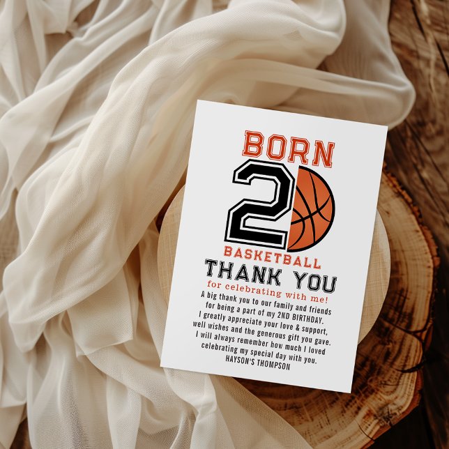 Born 2 Ball Basketball 2nd Birthday Party Thank You Card (Creator Uploaded)