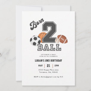 Born 2 Ball Sport 2nd Birthday Boy Invitation
