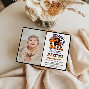Born 2 Ball Sport Themed Boy 2nd Birthday Party Invitation