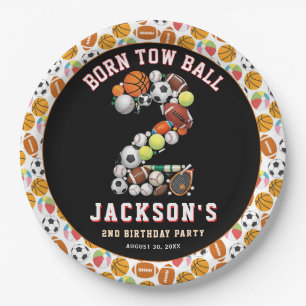 Born 2 Ball Sport Themed Boy 2nd Birthday Party Paper Plate