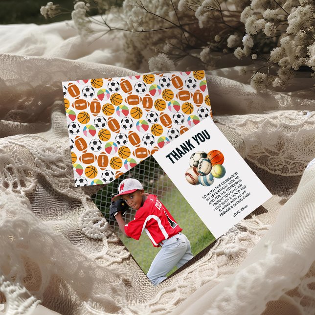Born 2 Ball Sport Themed Boy 2nd Birthday Party Thank You Card (Creator Uploaded)