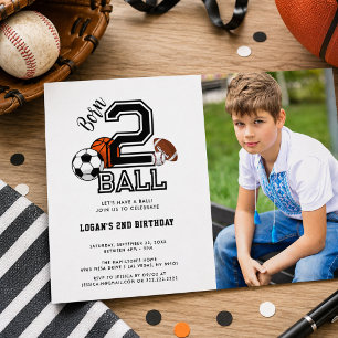 Born 2 Ball Sport Themed Boy's 2nd Birthday Invitation