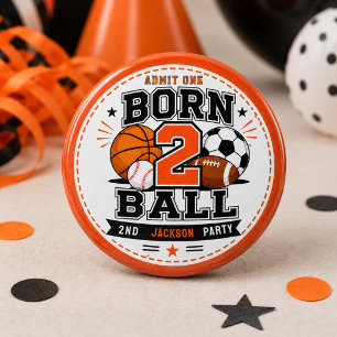 Born 2 Ball Sports Boy 2nd Birthday party 3 Cm Round Badge