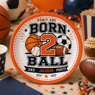 Born 2 Ball Sports Boy 2nd Birthday party Paper Plate