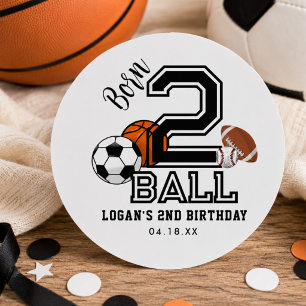 Born 2 Ball Sports Theme Boy’s 2nd Birthday Party Classic Round Sticker