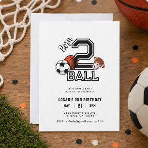 Born 2 Ball Sports Theme Boy’s 2nd Birthday Party Invitation