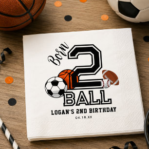 Born 2 Ball Sports Theme Boy’s 2nd Birthday Party Napkin