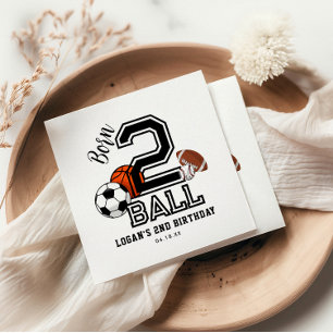 Born 2 Ball Sports Theme Boy’s 2nd Birthday Party Napkin
