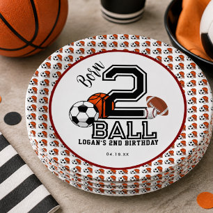 Born 2 Ball Sports Theme Boy’s 2nd Birthday Party Paper Plate