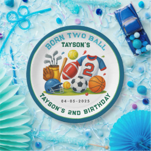 Born 2 Ball Sports Theme Boy’s 2nd Birthday Party Paper Plate