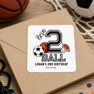 Born 2 Ball Sports Theme Boy’s 2nd Birthday Party Square Sticker