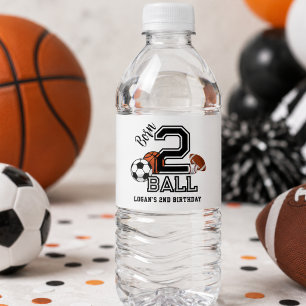 Born 2 Ball Sports Theme Boy’s 2nd Birthday Party Water Bottle Label
