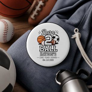 Born 2 Ball Sports Themed Boy 2nd Birthday Party 3 Cm Round Badge