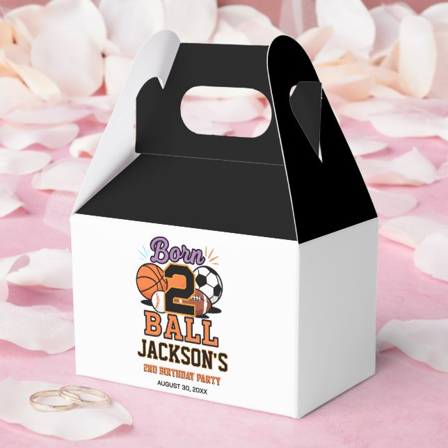 Born 2 Ball Sports-Themed Boy 2nd Birthday Party Favour Box (Wedding)