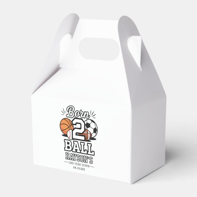 Born 2 Ball Sports Themed Boy 2nd Birthday Party Favour Box (Front Side)