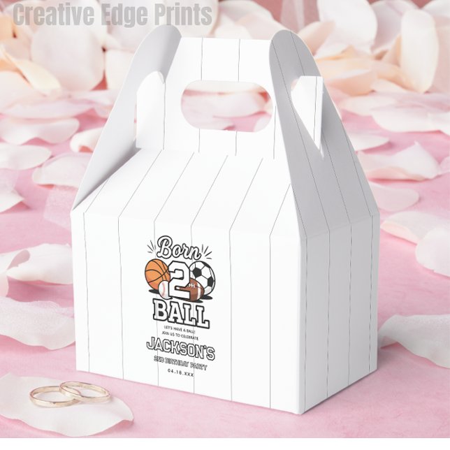 Born 2 Ball Sports Themed Boy 2nd Birthday Party Favour Box (Born 2 Ball Sports Themed Boy 2nd Birthday Party Favor Boxes)