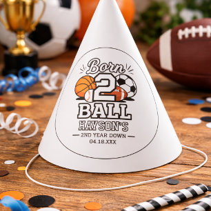 Born 2 Ball Sports Themed Boy 2nd Birthday Party Hat
