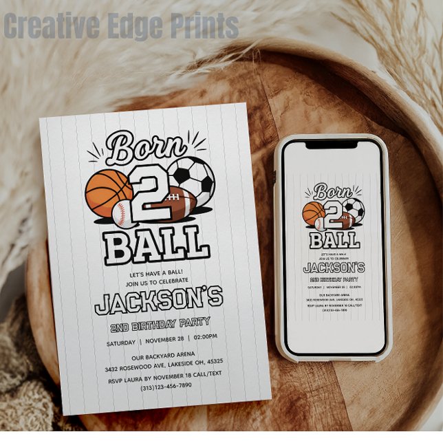 Born 2 Ball Sports Themed Boy 2nd Birthday Party Invitation (Born 2 Ball Sports Themed Boy 2nd Birthday Party Invitation)