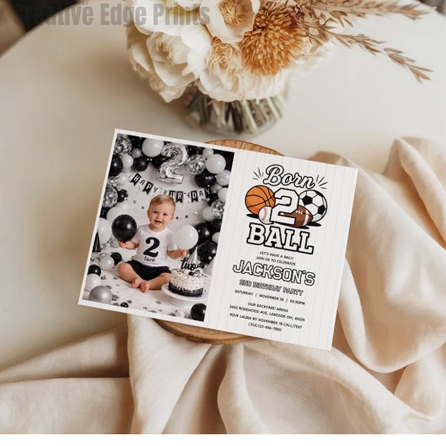 Born 2 Ball Sports Themed Boy 2nd Birthday Party Invitation (Born 2 Ball Sports Themed Boy 2nd Birthday Party Invitation
)