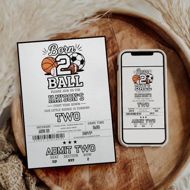 Born 2 Ball Sports Themed Boy 2nd Birthday Party Invitation (Born 2 Ball Sports Themed Boy 2nd Birthday Party Invitation
)