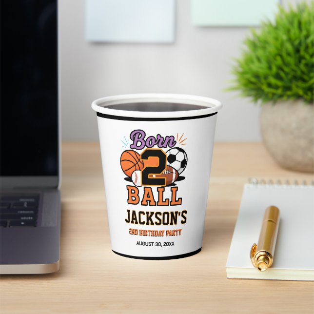 Born 2 Ball Sports-Themed Boy 2nd Birthday Party Paper Cups (Insitu)