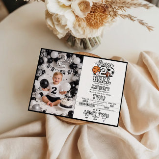Born 2 Ball | Sports Themed Boy 2nd Birthday Photo Invitation