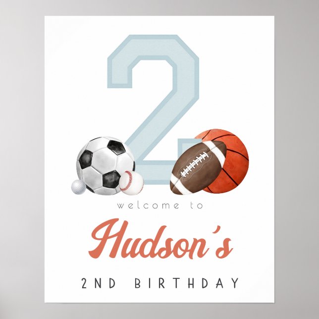 Born 2 Ball Welcome Sign Sport 2nd Birthday Decor (Front)