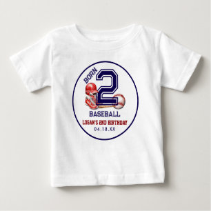 Born 2 Baseball Sports Theme Boy's 2nd Birthday Baby T-Shirt