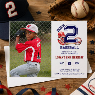 Born 2 Baseball Sports Theme Boy's 2nd Birthday Invitation