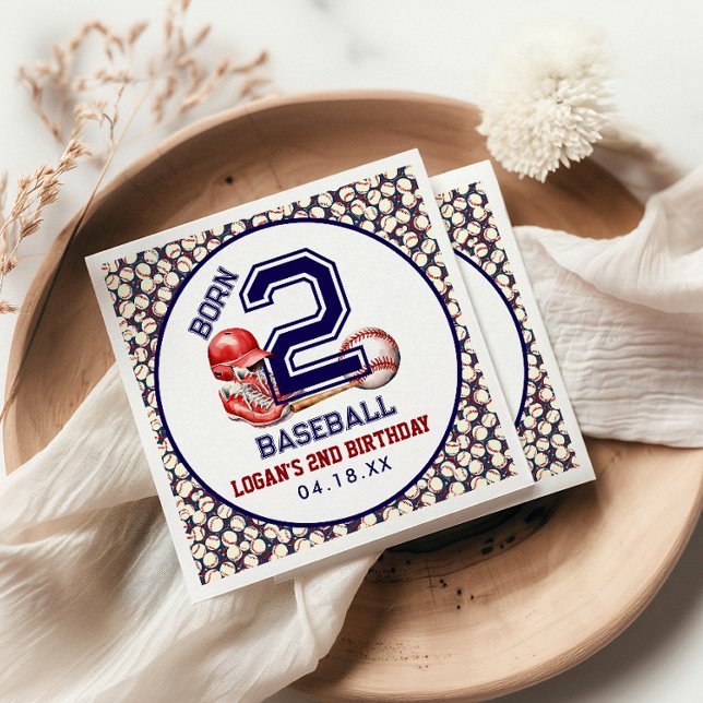 Born 2 Baseball | Sports Theme Boy's 2nd Birthday  Napkin (Creator Uploaded)