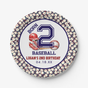 Born 2 Baseball Sports Theme Boy's 2nd Birthday Paper Plate