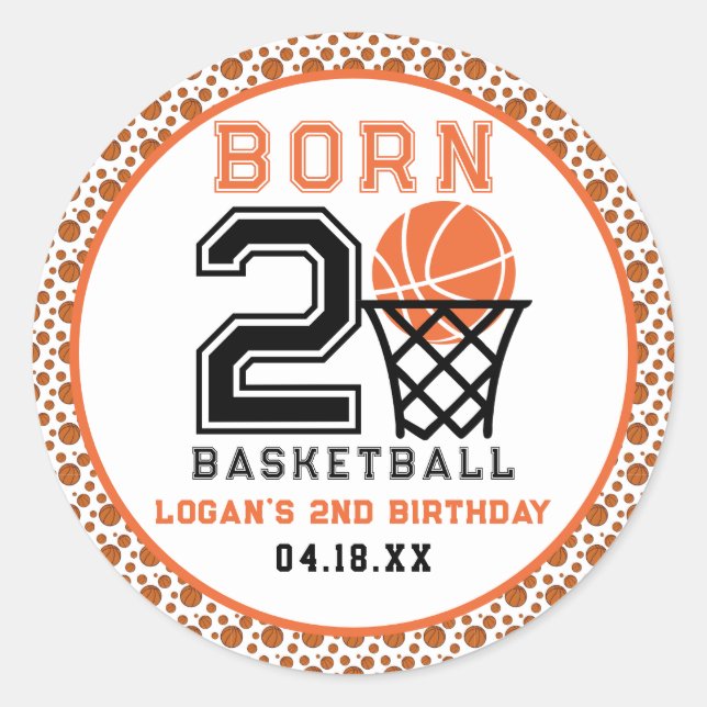 Born 2 Basketball | Sports  Boy's 2nd Birthday Classic Round Sticker (Front)