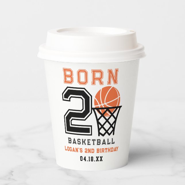 Born 2 Basketball | Sports Boy's 2nd Birthday Paper Cups (Front)